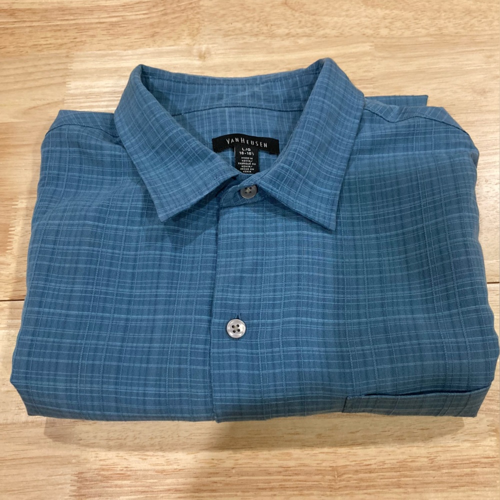 Van Heusen Men's Casual Blue Short Sleeve Button Shirt Size L